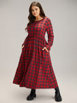 Plaid Print Pocketed Elasticized Waistline Dress