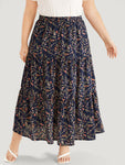 Floral Print Ruffle Layered Hem Pocket Elastic Waist Skirt