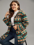 Boho Print Zipper Pocket Hooded Jacket