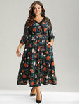 Collared Mesh Floral Print Dress