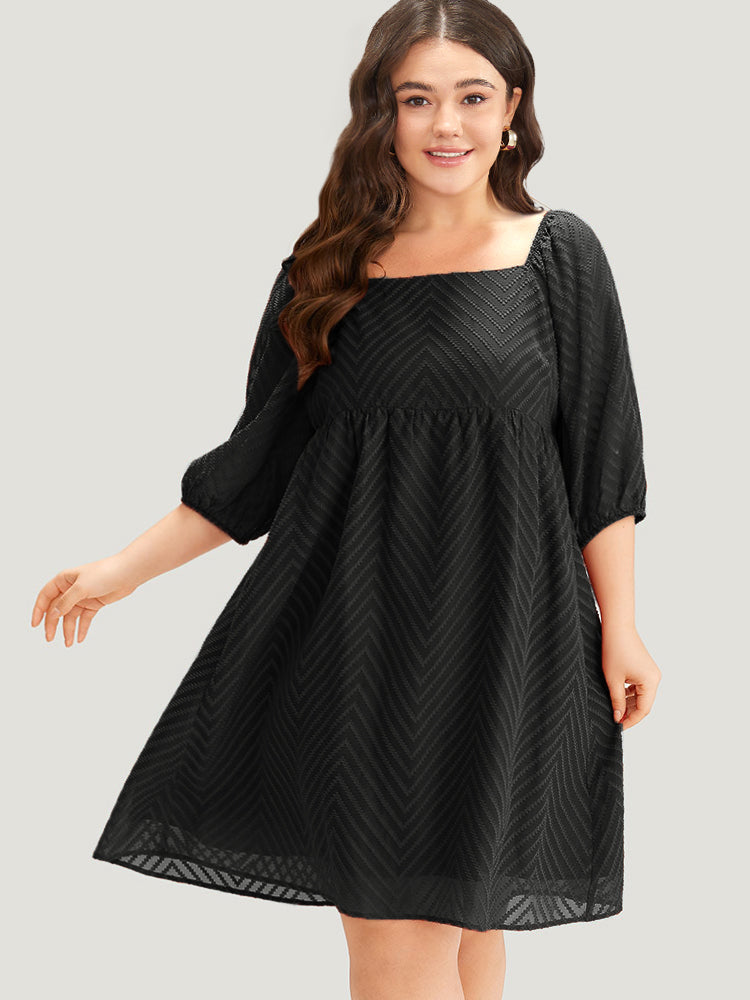 

Plus Size Women Work Plain Lined Lantern Sleeve Half Sleeve Square Neck Pocket Office Dresses BloomChic, Black