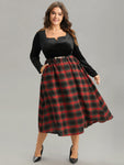 Plaid Print Belted Velvet Dress by Bloomchic Limited