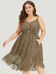 Leopard Print Button Detail Pocket Arc Hem Cami Dress