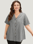 Gingham V Neck Button Through Blouse