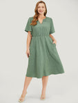 Pocketed Pleated Lace Dress With Ruffles