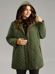 Contrast Zipper Hooded Quilted Padded Coat