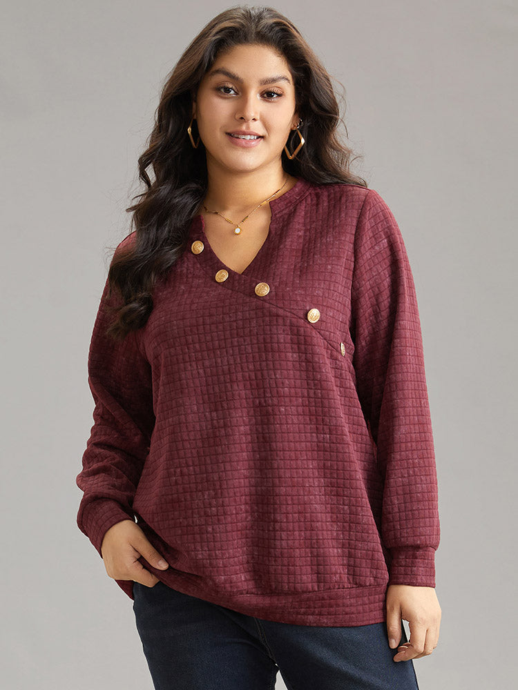 

Plus Size Women Dailywear Plain Texture Regular Regular Sleeve Long Sleeve Notched Casual Sweatshirts BloomChic, Burgundy