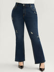 Bootcut Slightly Stretchy High Rise Dark Wash Distressed Jeans