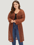 Plain Hollow Out Split Side Maxi Cardigan