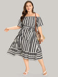Pocketed Belted Striped Print Dress by Bloomchic Limited
