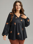 Boho Print Ties Lantern Sleeve Blouse