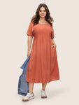 Pocketed Pleated Rayon Midi Dress