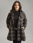 Lapel Collar Plaid Button Through Belted Coat