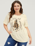 Horse & Letter Print Round Neck Graphic Tee