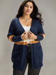 Cable Knit Colorblock Contrast Open Front Cardigan