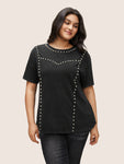 Pearl Beaded Vintage Round Neck T shirt