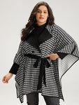Houndstooth Dolman Sleeve Lapel Collar Belted Coat