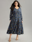 Pocketed Floral Print Dress With Ruffles