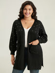 Beaded Split Side Patched Pocket Cardigan