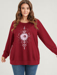 Star Print Round Neck Drop Shoulder Sweatshirt