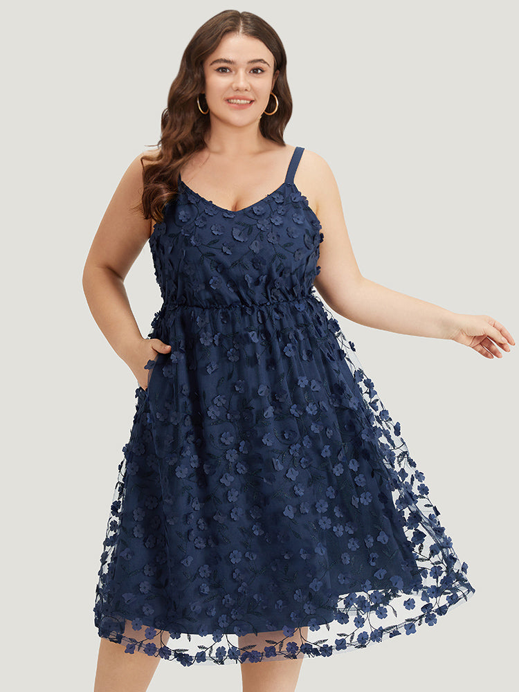 

Plus Size Women Going out Floral Adjustable Straps Sleeveless Sleeveless Spaghetti Strap Pocket Glamour Dresses BloomChic, Navy