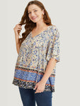 Bandana Printed Ties Front Ruffle Sleeve Blouse