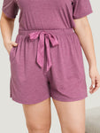 Plain Heather Elastic Waist Ribbon Sleep Shorts