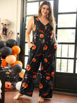 Halloween Print Button Detail Sleeveless Sleep Jumpsuit