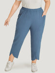 Solid Pocket Elastic Waist Wrap Hem Pants