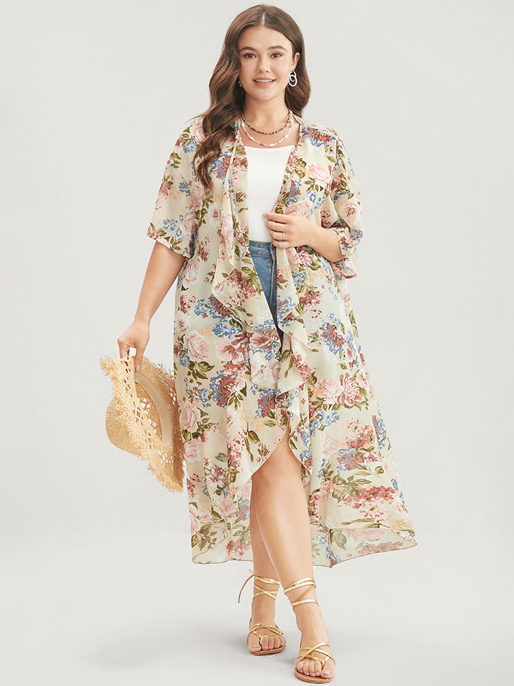

Floral Print Waterfall Collar Open Front Kimono BloomChic, Multicolor