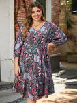 Floral Print Lantern Sleeve Elastic Waist Dress