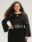 Halloween Crochet Lace Mesh Keyhole Bell Sleeve Woven Blouse