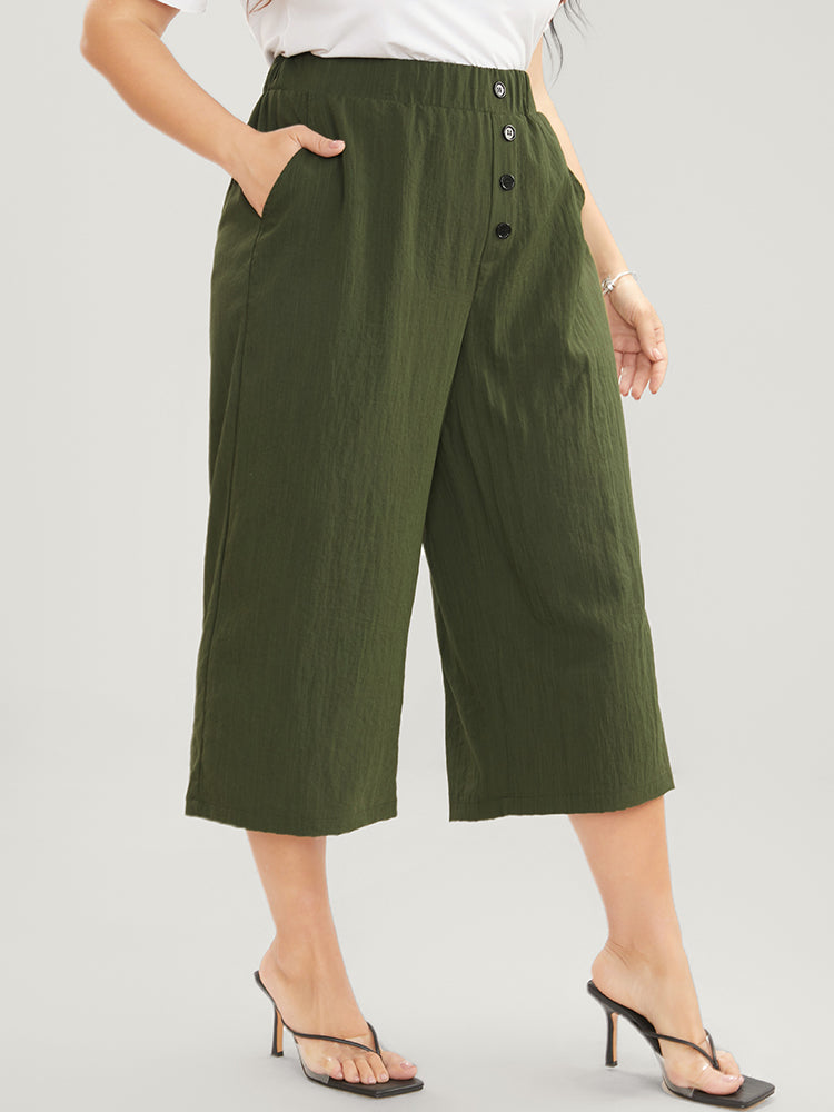 

Plus Size Women Workwear Plain Elastic Waist High Rise Pocket Workleisure Pants BloomChic, Army green