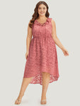 Ruffle Trim Pocketed Self Tie Lace-Up Dress