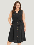 Collared Belted Pocketed Dress