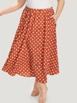 Polka Dot Pocket Button Detail Ruffle Hem Skirt