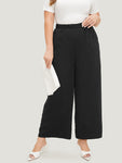 Solid Button Detail Pocket Straight Leg Pants