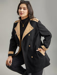 Lapel Collar Patchwork Double Breasted Pocket Coat