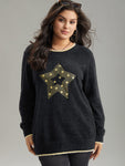 Star Embroidered Contrast Trim Pullover
