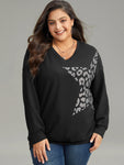 Leopard & Star Print Round Neck Sweatshirt