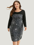 Halloween Spider Web Patchwork Crew Neck Dress