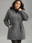 Cable Knit Zipper Hooded Drawstring Coat