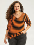 Halloween V Neck Contrast Striped T shirt