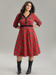 Pocketed Contrast Trim Plaid Print Dress