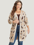 Leopard Print Open Front Patched Pocket Cardigan