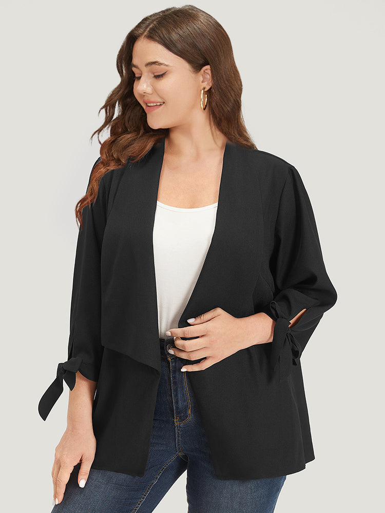 

Plus Size Women Dailywear Plain Bowknot Regular Sleeve Elbow-length sleeve Lapel Collar Elegant Blazers BloomChic, Black