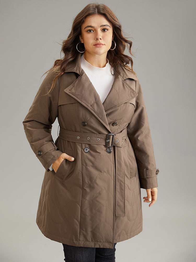 

Plus Size Cotton Jackets | Lapel Collar Quilted Belted Cotton Jacket | BloomChic, Tan