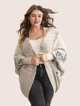 Boho Print Dolman Sleeve Jacquard Cardigan