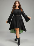 Halloween Contrast Split Bell Sleeve High Low Hem Dress