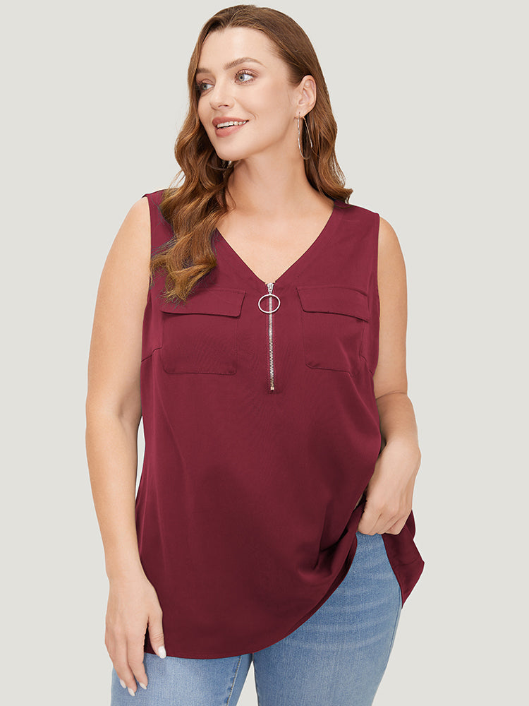 

Plus Size Women Dailywear Plain Zipper Sleeveless Sleeveless V-neck Casual Tank Tops Camis BloomChic, Burgundy